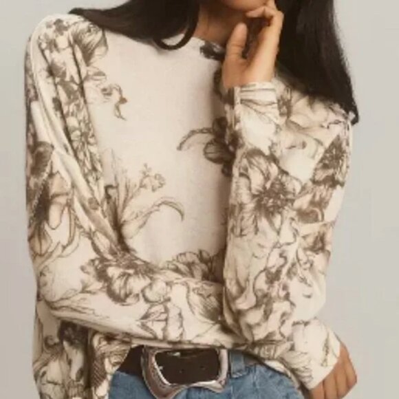 NWT Anthropologie Alani Cashmere Mock-Neck Sweater by Pilcro: Printed Edition XL - Picture 4 of 5